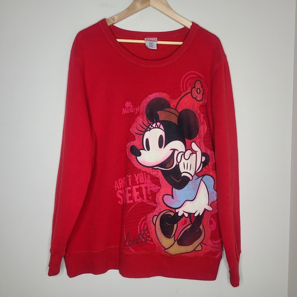 Disney Store Graphic‎ Print Minnie Mouse Crewneck Sweatshirt Red Size XL